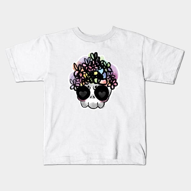 Flower Crown Skull Kids T-Shirt by hannahmazing